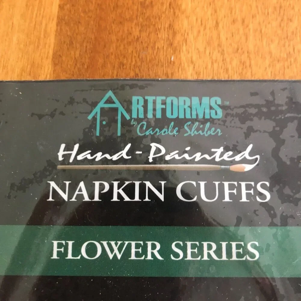 Carole Shiber Artforms Hand Painted Floral Napkin Cuffs Rings Set of 4 NEW